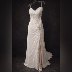 Moonlight Strapless White Lace Bodice Wedding Gown with Side Slit
